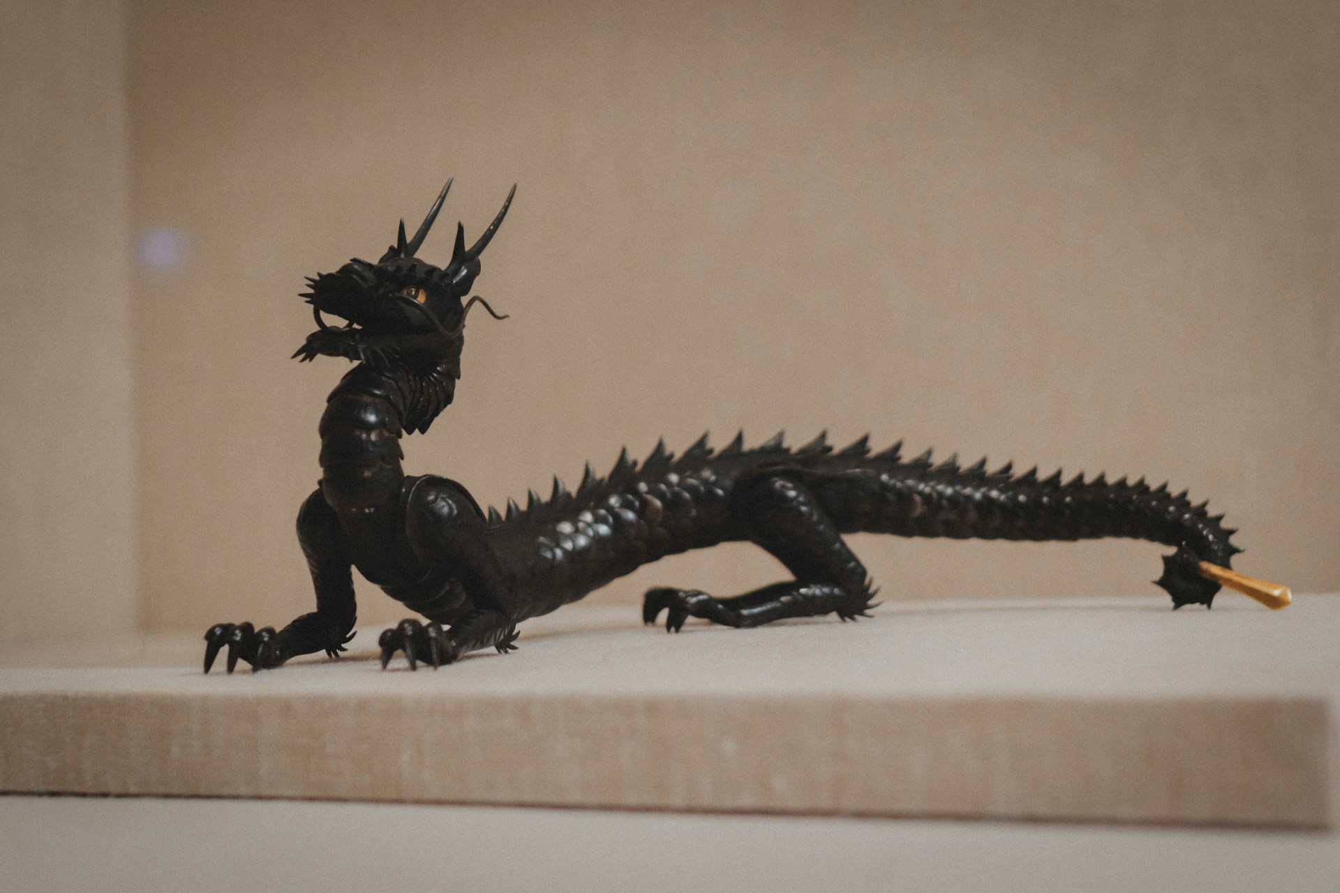 A photograph of a black dragon familiar